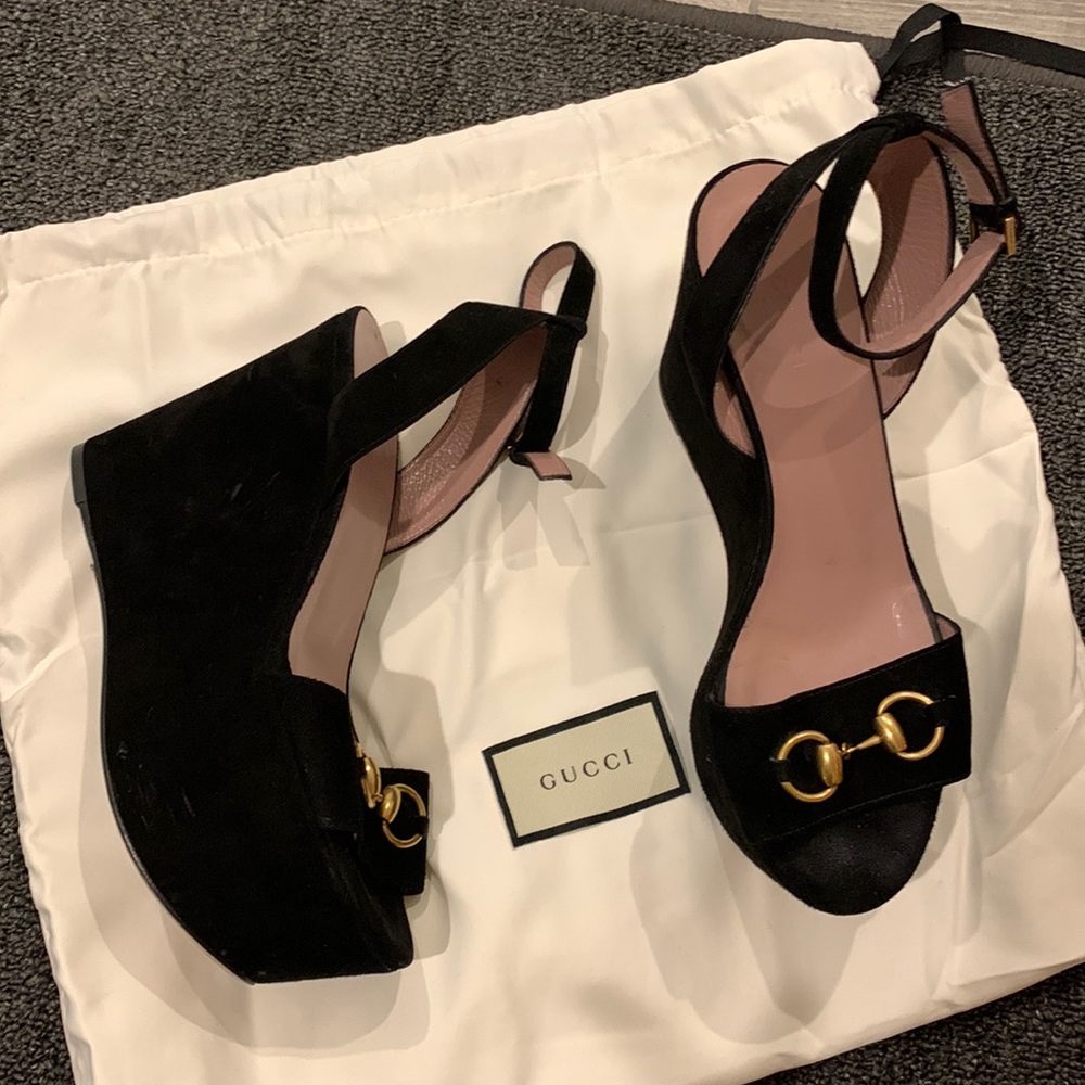 Gucci Black Horsebit Liliane Suede Platform Shoe, Size 38